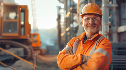 Portrait of a senior construction worker, arms crossed, looking at camera