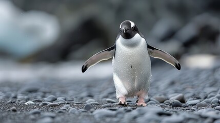 Penguin Standing on Rocks and Water