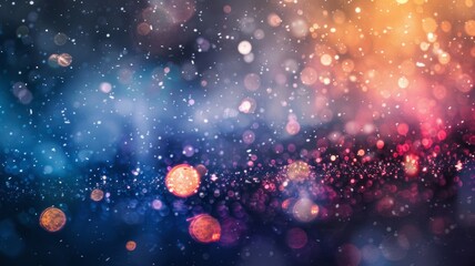 A mesmerizing bokeh magic background with vibrant colors and snowfall.