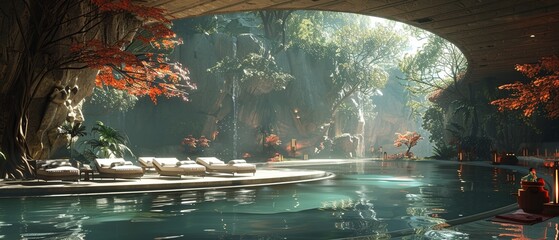 Landscape of Ethereal Diamond Water at Morning, Unreal Engine 3D, fountain in the city