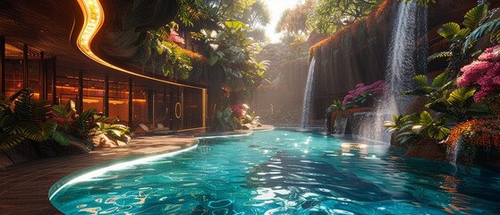 Landscape of Urban Oasis Serene Beauty Amidst Glass, Unreal Engine 3D