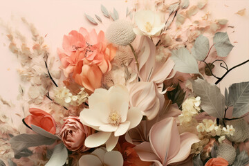Flower bouquet in pastel colors with vintage filter effect.