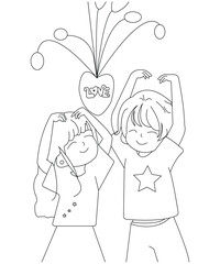 Valentine coloring book page for kids
