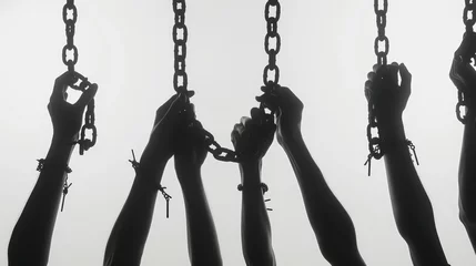 Foto op Plexiglas hands in chains on white background © Vladislav