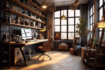 Student workplace. Student's room. Home office. - obrazy, fototapety, plakaty