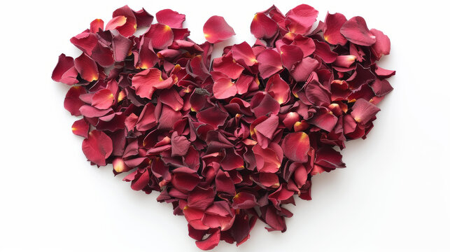 heart of rose pedals on white background