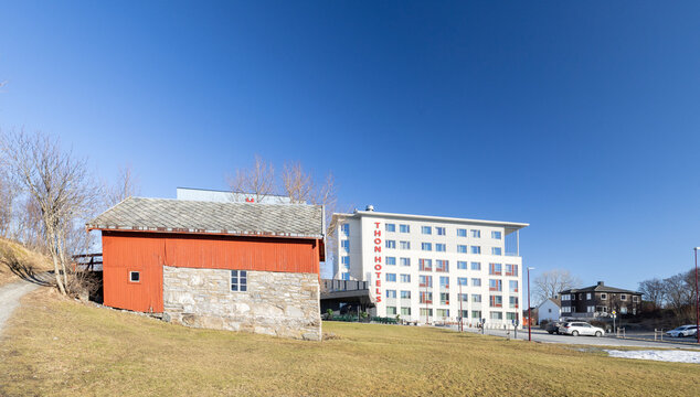 Thon Hotell in Br&oslash;nn&oslash;ysund city at spring time,Helgeland