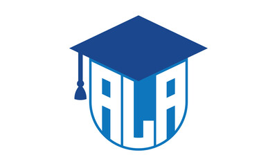 ALA initial letter academic logo design vector template. school college logo, university logo, graduation cap logo, institute logo, educational logo, library logo, teaching logo, book shop, varsity