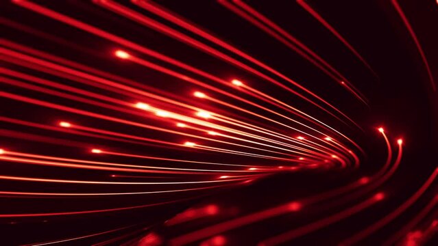 Abstract lines flowing dynamic pattern in red colors on dark background. Fiber optic, futuristic and technology concept. Motion graphic/Illustration
