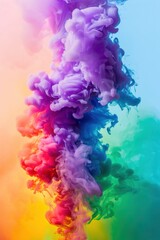 A mesmerizing display of colorful smoke blending in a gradient pattern, with purple, blue, green,...