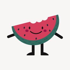 Watermelon character cute happy face. Fruit mascot. Vector illustration 