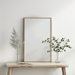Elegant Silver Frame on Wall - A4 Size Blank Canvas
