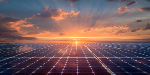 solar panels at sunset renewable green energy Generative AI - obrazy, fototapety, plakaty