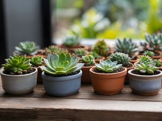 Fototapeta na wymiar Succulent plants in small pots