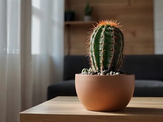 Cactus in a pot in the interior of the living room
