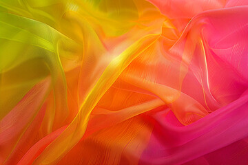 Obraz premium Yellow pink floating silk fabric texture. Textile background.