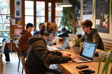 Contemporary Workspace: Remote Team of Young Adults in Action
