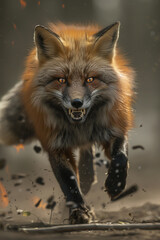 Fototapeta premium A fox runs away from a forest fire. Close up