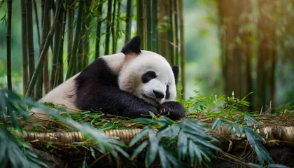 Foto op Plexiglas Giant panda sleeps in the bamboo forest © Semih Photo