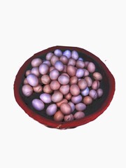 Colorful egg in basket isolated on white background. Easter eggs are commonly found during the season of Eastertide
