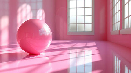 ピンク色の部屋に置かれたピンク色の球体