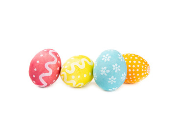 Easter eggs isolated on a white background. Handmade colorful Easter eggs. Easter celebration concept.