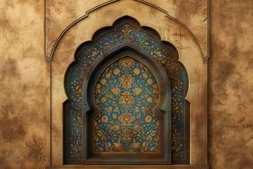 Obraz premium islamic prayer niche art with turkish ornament on brown background