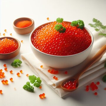 Luxury red caviar in the bowl
