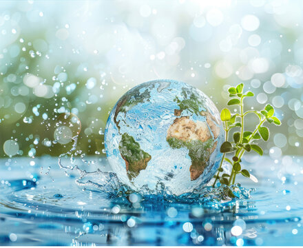 world water day . clean water drop in shape of planet Earth. ai generated