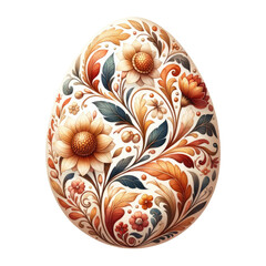 Hand Painted Floral Easter Egg with Detailed Petrykivka Art on Isolated Background