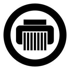 Paper shredder confidential paper grinder document office tools icon in circle round black color vector illustration image solid outline style
