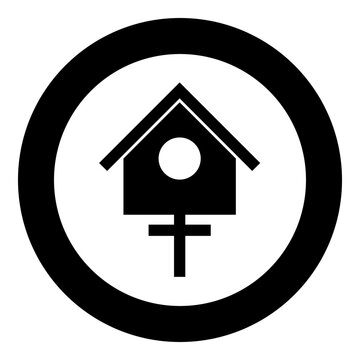 recommend clip art: Bird box starling house birdhouse nesting icon in circle round black color vector illustration image solid outline style