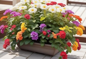 Spring colorful flowers in flowerpot, AI generated