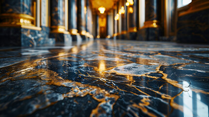 Marble interior royal hall museum floor wallpaper background,an image of city lights casting reflections on the polished marble floor of a plaza - obrazy, fototapety, plakaty