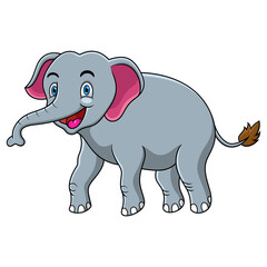 Happy cute elephant cartoon isolated on white background