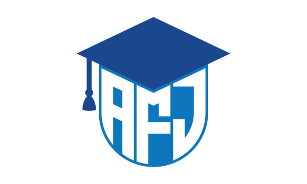 AFJ initial letter academic logo design vector template. school college logo, university logo, graduation cap logo, institute logo, educational logo, library logo, teaching logo, book shop, varsity