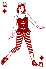 Dancing Queen of Diamonds. Showgirl. Vector cliparts isolated on white.