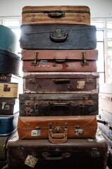 Vintage suitcases stacked on each other