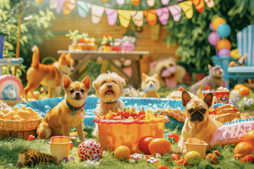 A group of dogs are having a garden party, generative ai