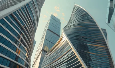 Zelfklevend Fotobehang Modern buildings in Moscow City, showcasing the sleek lines and futuristic design © AlfaSmart