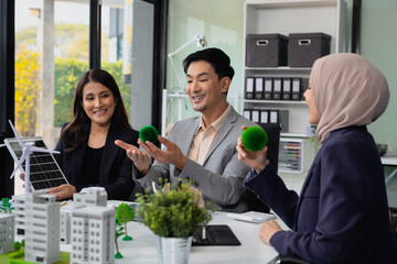 Businessman team brainstorming using tablet, laptop computer for working technology and business,...