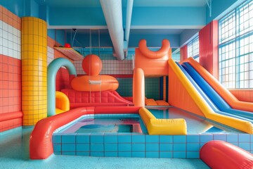 Empty indoor playground and colourful interior. Generative AI