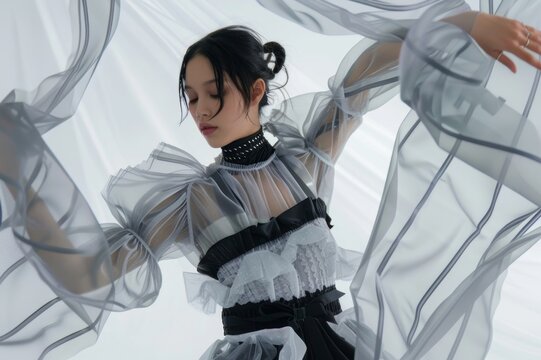 Tendencia moda pasarela futurista, moda sostenible hecha con basura 