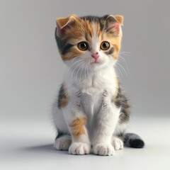 Obraz premium 座っている三毛のスコティッシュフォールド猫(正面,背景無し,白背景)-生成AI