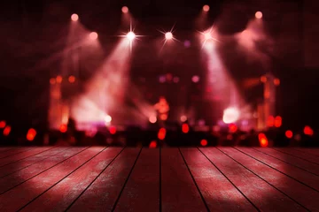 Photo sur Aluminium Magasin de musique blurred concert lighting and bokeh on stage with wooden floor