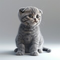 Obraz premium 座っているグレーのスコティッシュフォールド猫(正面,背景無し,白背景)-生成AI