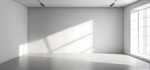 Empty room with white light shadow and floor. Natural shadow overlay on white background.