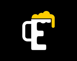 Beer Glass in Letter E vector logo