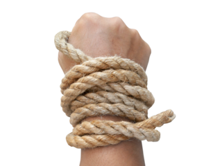 Man's hand holding on to the rope, transparent background