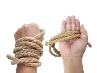 Man's hand holding on to the rope, transparent background